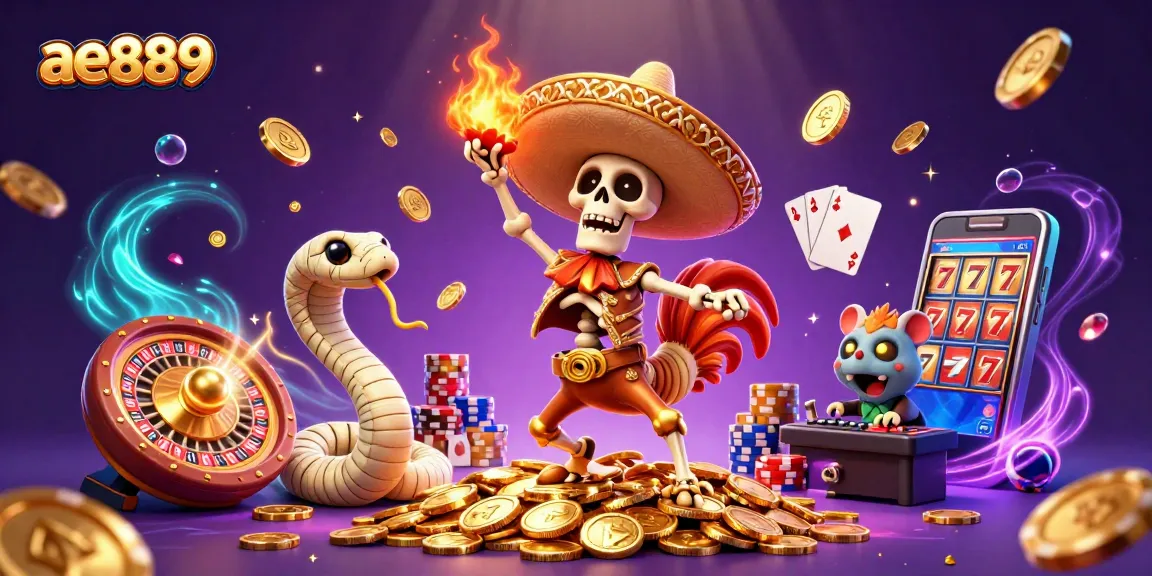 Experience exciting winnings with ae889's vibrant casino games featuring spinning reels and captivating characters.