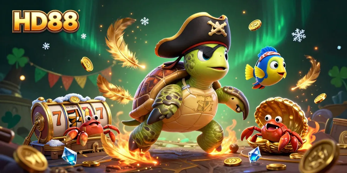 Engage with HD88 as a pirate turtle navigates a treasure-laden gaming scene filled with luck and excitement.
