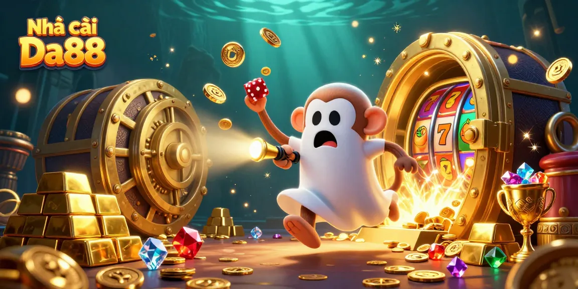 Experience the thrill of Nhà cái Da88 with a vibrant haunted casino scene filled with gold and excitement.