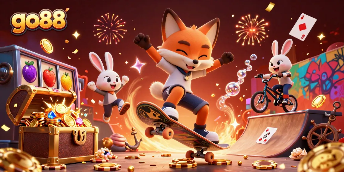 Experience the excitement of go88 with a colorful 3D casino-themed scene featuring gaming characters and vibrant elements.