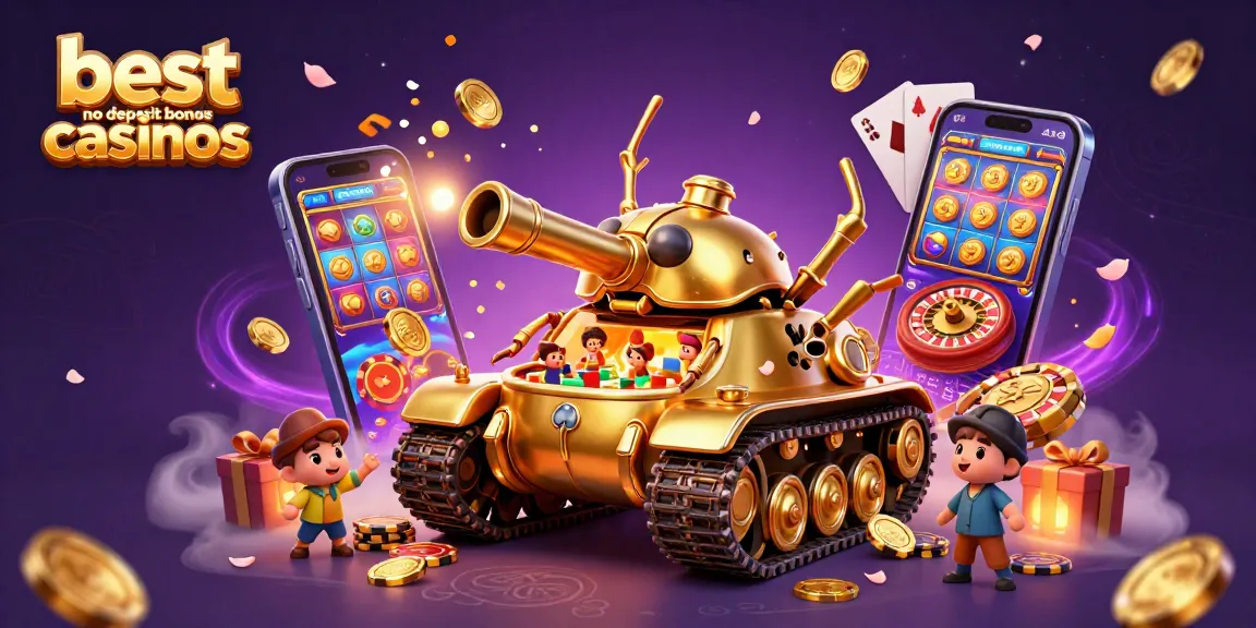 Experience the thrill of best no deposit bonus casinos with an exciting 3D tank casino illustration.