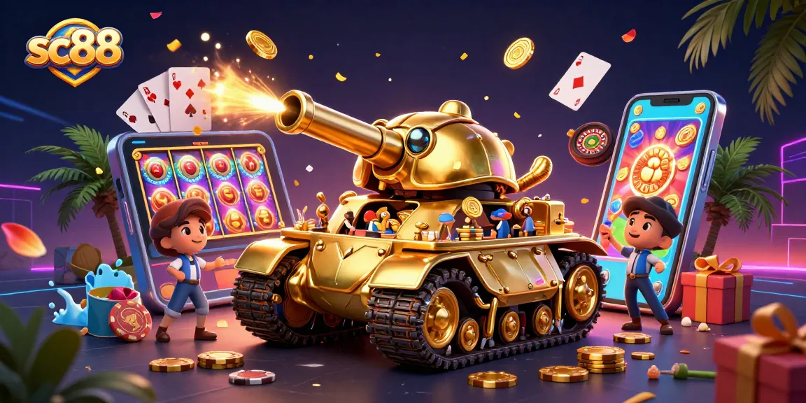 Engage in thrilling action at SC88 with an intricate casino scene inside a golden beetle tank.