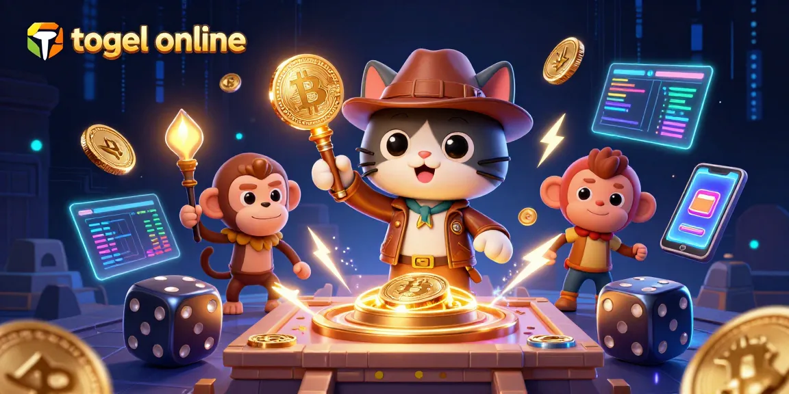 Togel online dengan petualangan arkeolog kucing dan monyet di artefak kasino emas.