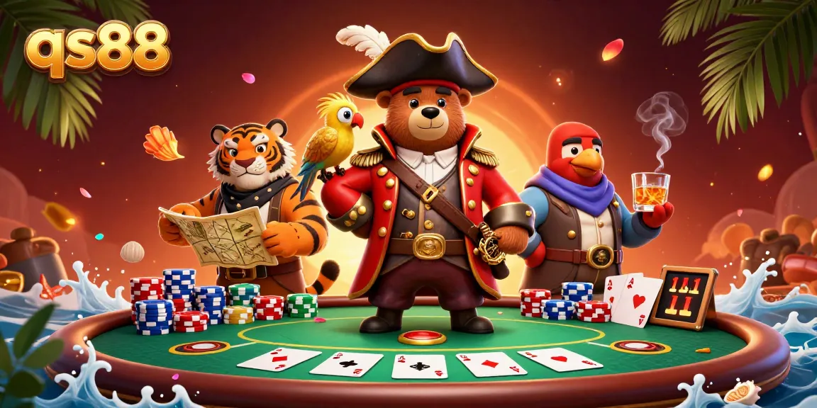 Engage in thrilling poker action at qs88 with cartoon characters and vibrant casino elements.
