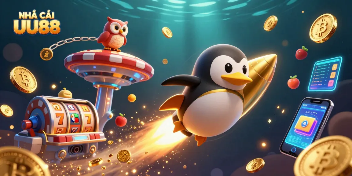 Engage in exciting gambling at NHÀ CÁI UU88 with immersive 3D casino illustration featuring gold coins and crypto elements.