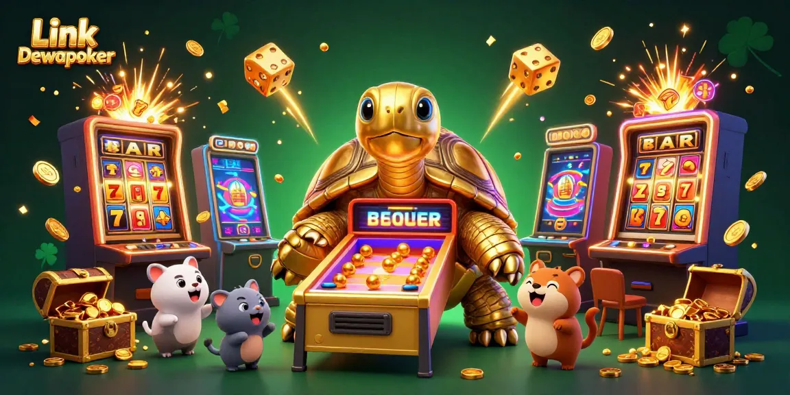 People enjoy casino games at Link Dewapoker's vibrant, colorful scene full of excitement and opportunities.