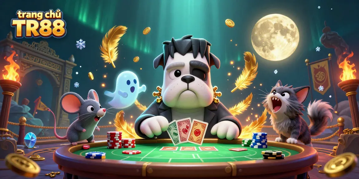 Experience excitement on trang chủ TR88 with a thrilling 3D illustration of gaming characters and elements.