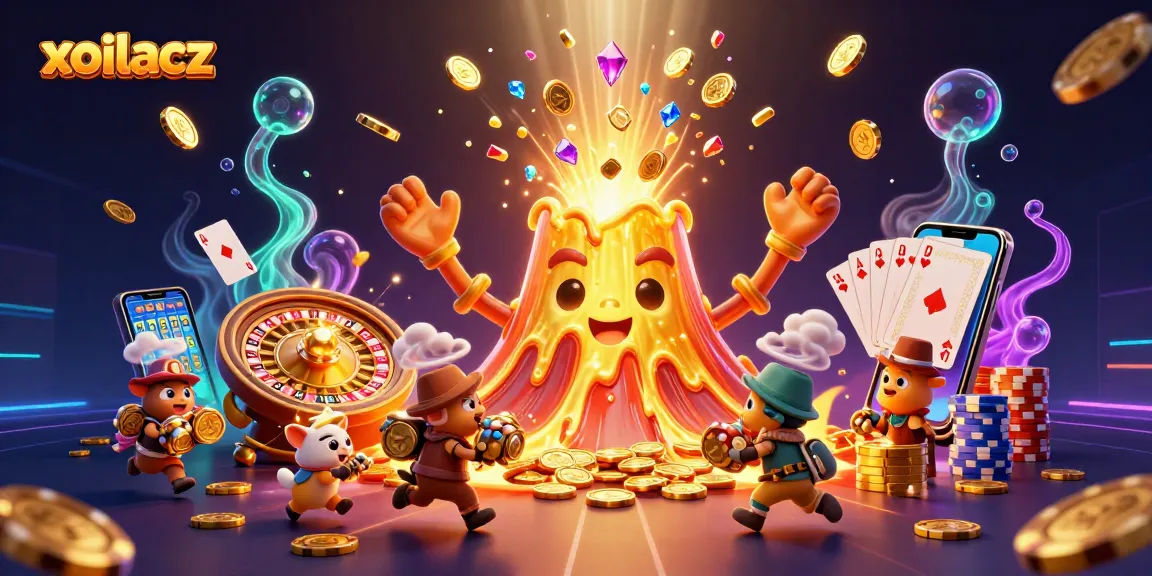 Experience the thrilling treasure hunt at xoilacz featuring a triumphant volcano and explorer animals amidst flying gems.