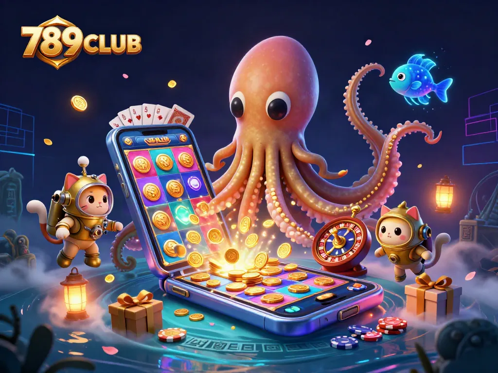 Winning big with 789CLUB as the kraken, diver, and deep-sea fish create a gaming spectacle.