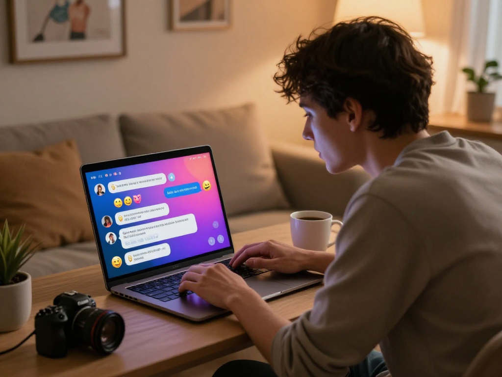 Engaging in a sex AI chat with a cozy and inviting setup, showcasing modern technology and intimacy.