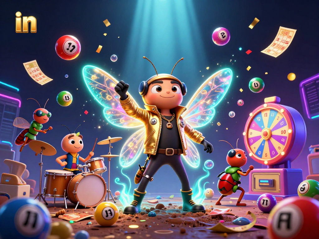 Win big in the lottery ride with a buzzing cicada star and vibrant games thriving in a party scene.