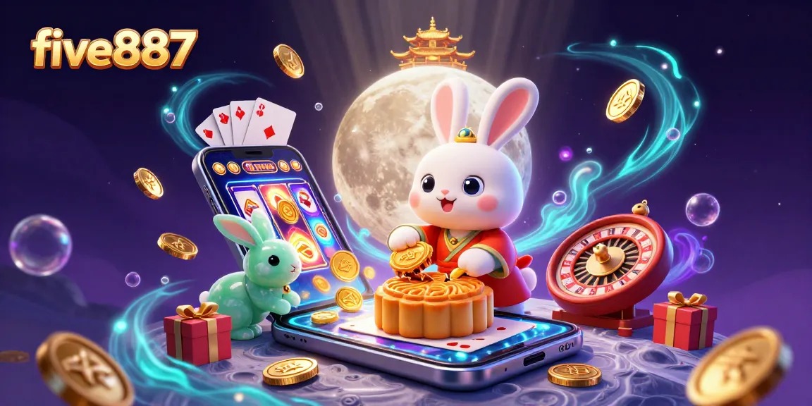 Engage in casino action with five887 as a moon rabbit reveals poker chips hidden in mooncakes.