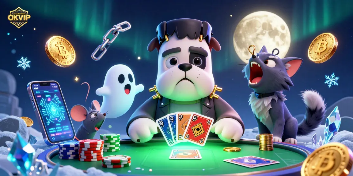 OKVIP showcases a vibrant 3D casino scene featuring unique characters and crypto elements in a thrilling atmosphere.
