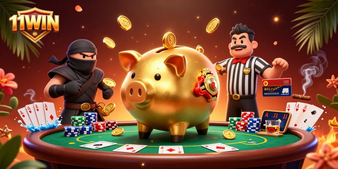 Experience thrilling action with 11WIN in this exciting 3D casino showdown illustrated scene.