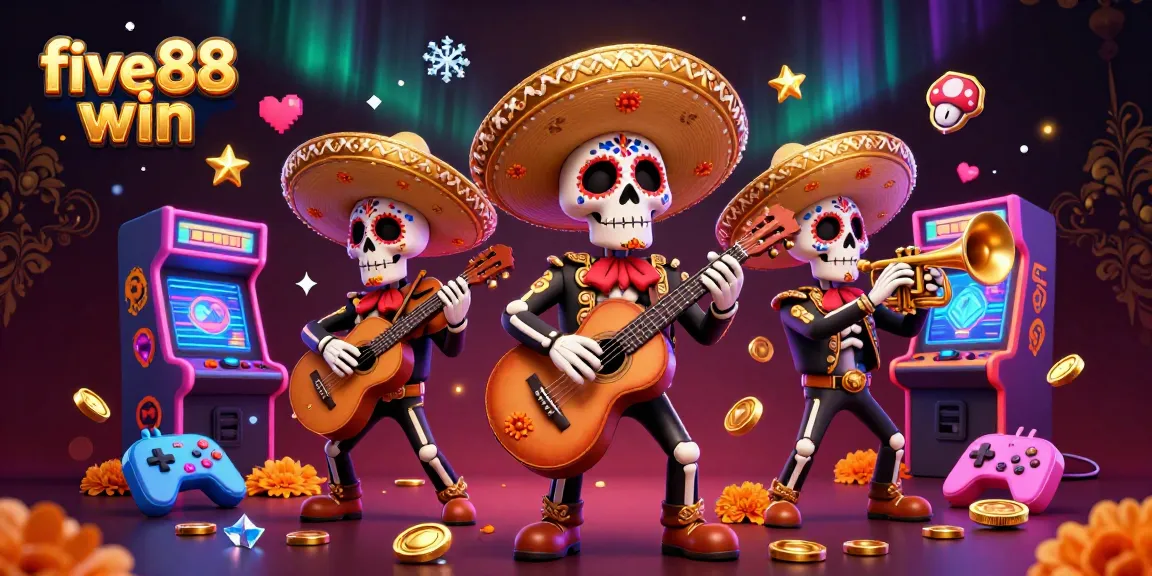 Experience thrilling gameplay with five88 win, featuring a festive mariachi band amidst casino elements and vibrant game machines.