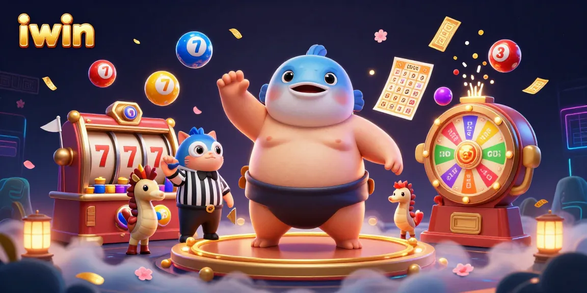 Engage with iwin's vibrant casino experience featuring colorful lottery elements and playful sea creatures.