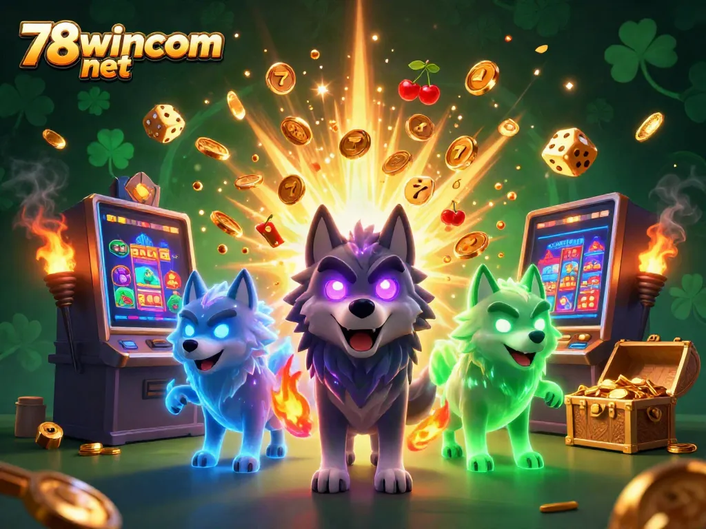 Experience excitement with 78wincom net as vibrant elements explode in this immersive casino illustration.