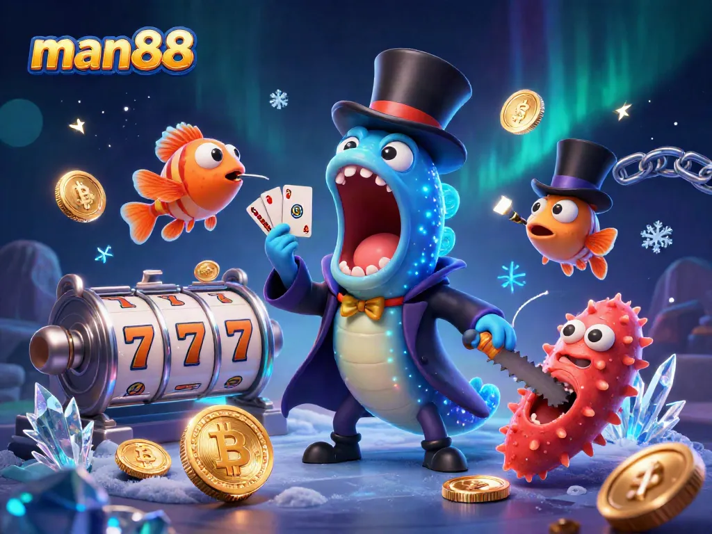 Engage with man88's interactive gaming world featuring stunning 3D characters and vibrant casino elements.