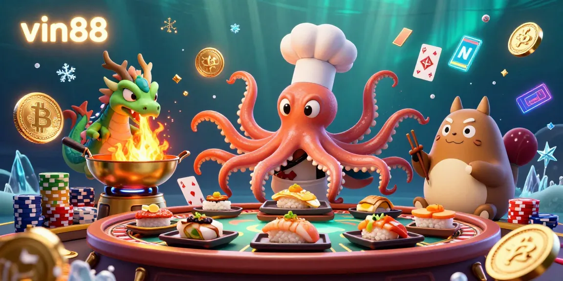 Experience the excitement of vin88 with a dynamic live casino scene featuring interactive characters and gaming elements.