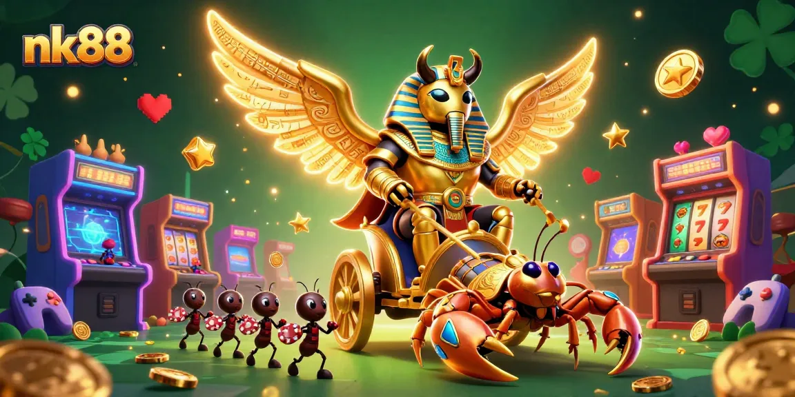 Experience thrilling gameplay at nk88 with a vibrant 3D illustration featuring casino elements and characters.