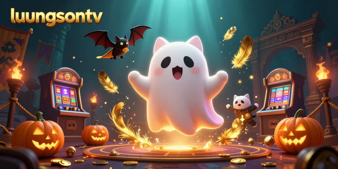 Watch the friendly ghost cat and bat companion at luongsontv, amidst vibrant casino elements.