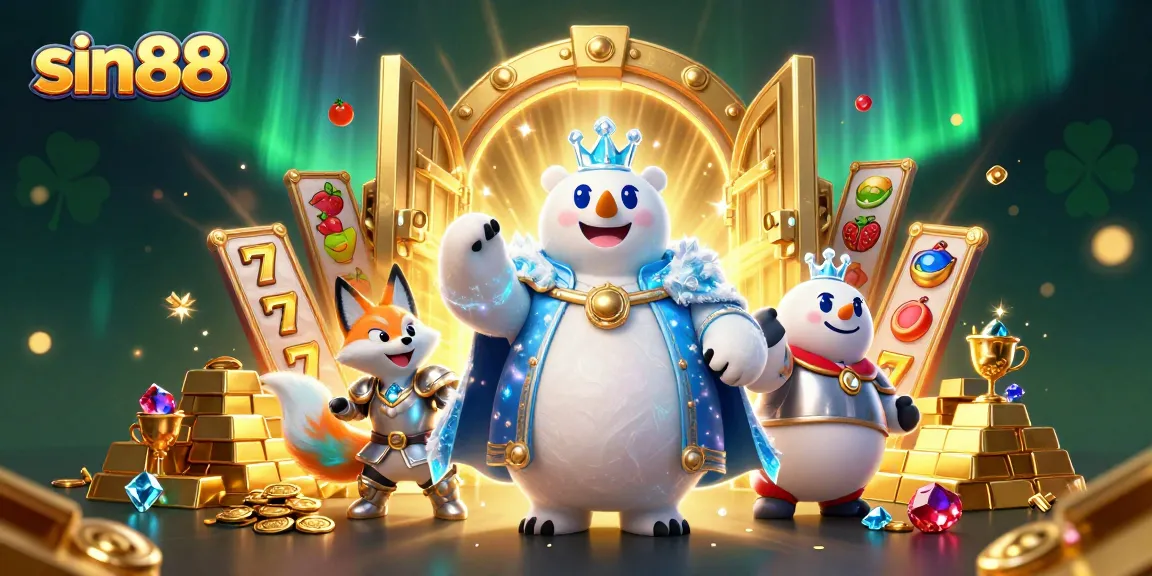 Engage in sin88's vibrant 3D treasure-filled casino scene with dynamic slots and gems.