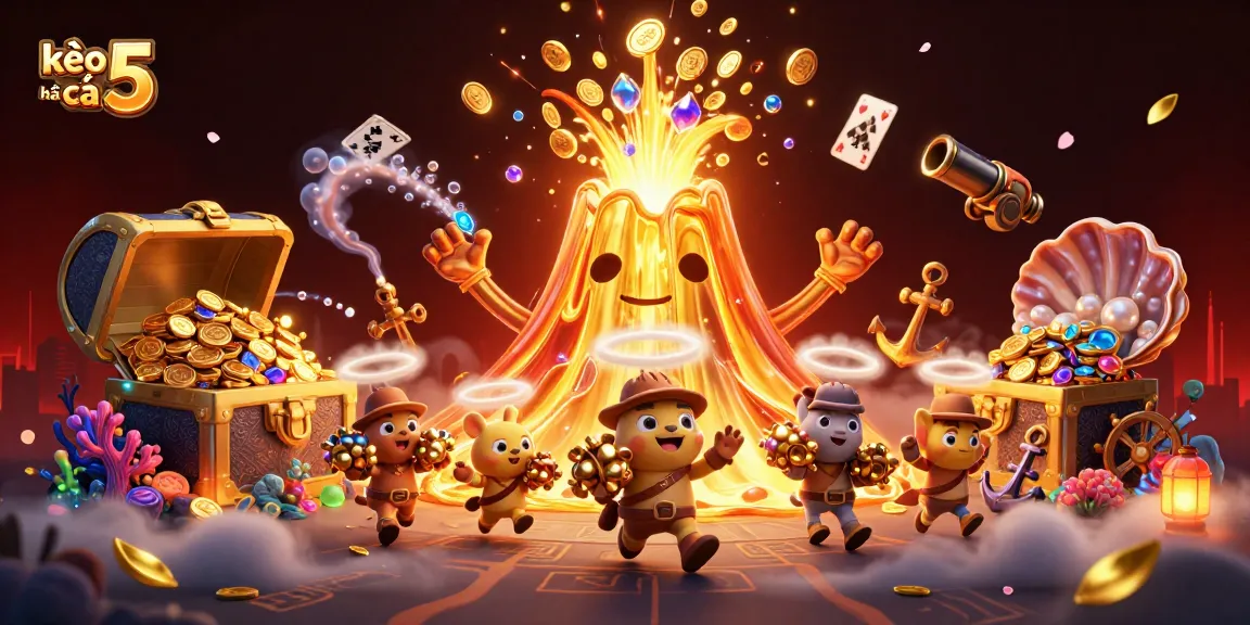 Experience thrilling wins with kèo nhà cái 5, showcasing adventurous explorers amid treasure-rich scenes.