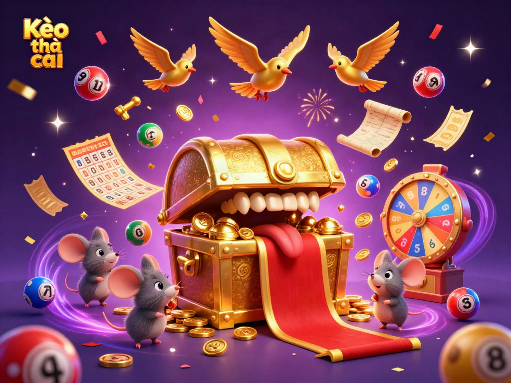 Kèo nhà cái offers thrilling jackpot adventures with treasure chests and vibrant lottery elements