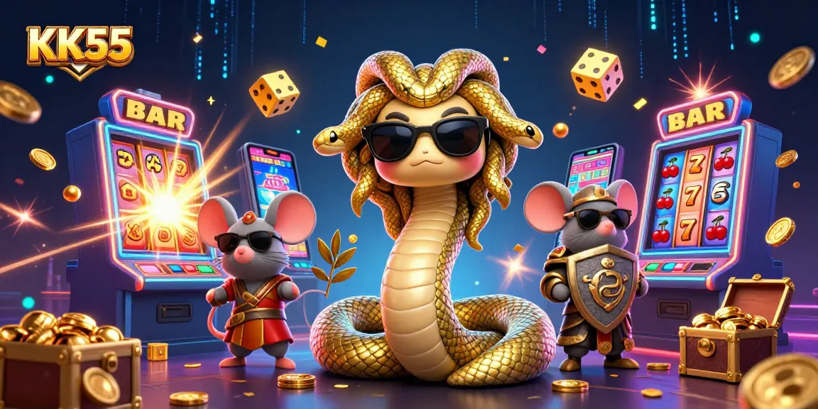 Experience thrilling wins with KK55 in a vibrant, dynamic casino scene featuring Medusa and engaging game elements.