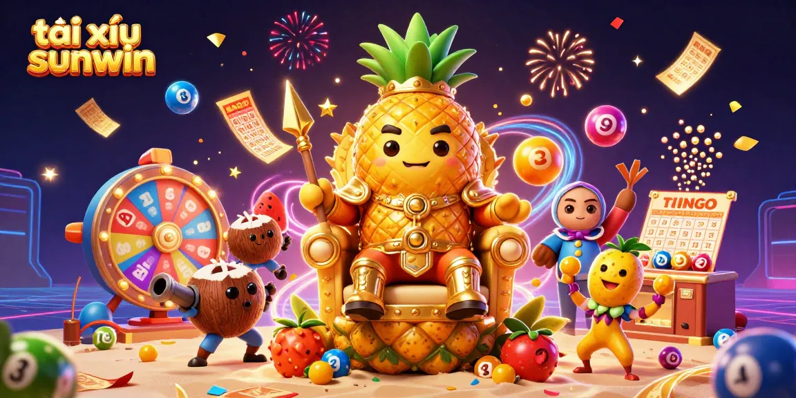 Experience the fun of tài xỉu sunwin with the golden pineapple king and vibrant lottery elements.