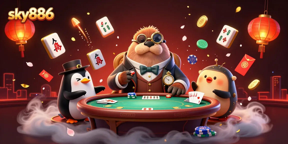 Engage in intense poker action with sky886 featuring a walrus, penguin dealer, and a bluffing pufferfish.
