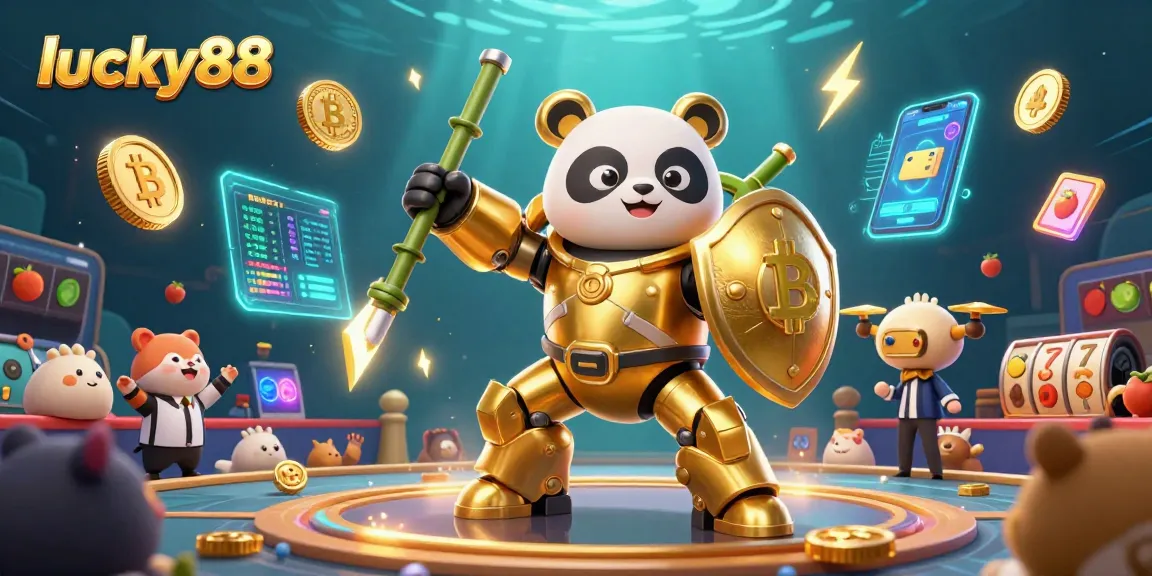 Experience the thrill of lucky88 in this vibrant 3D illustration featuring a mech-suit panda in action.