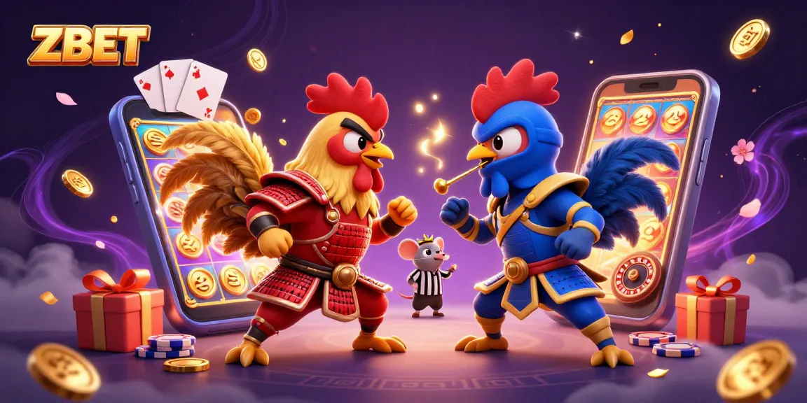 ZBET showcases an epic casino duel between gaming characters with dynamic casino elements and vivid action.