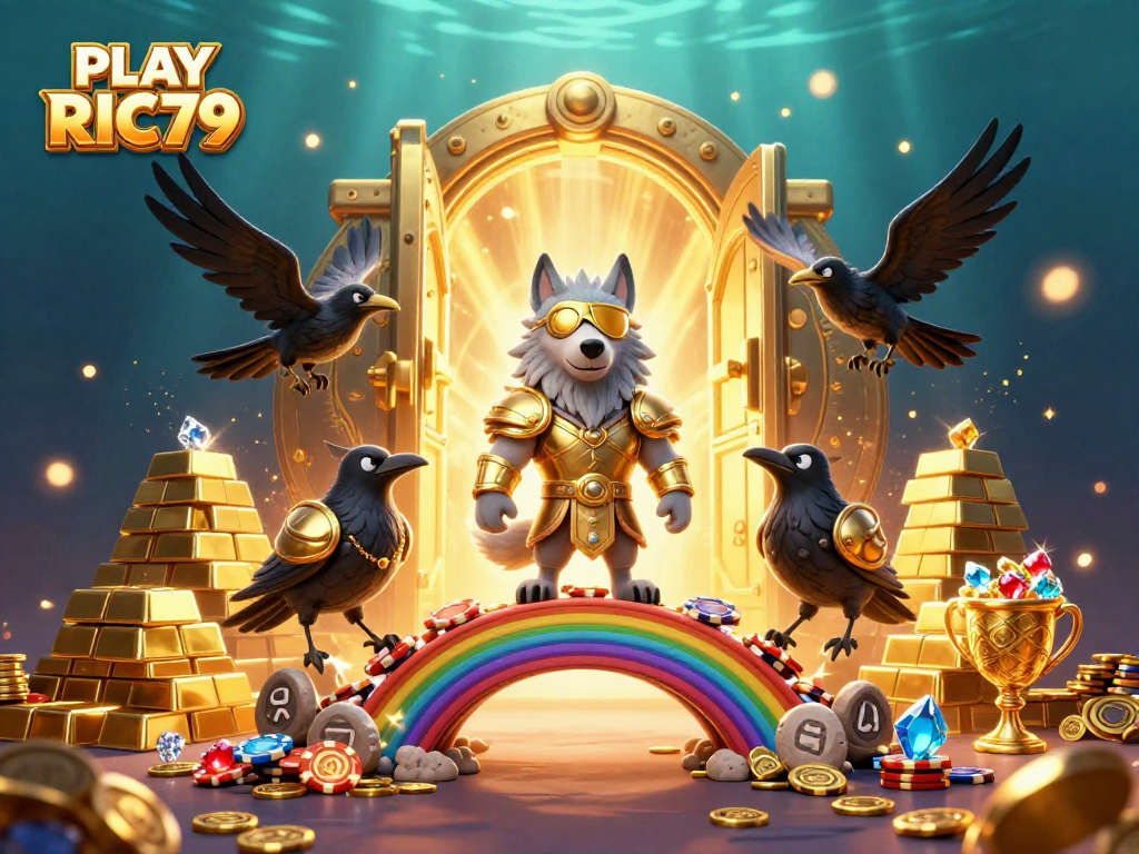 Experience gaming magic with PLAY RIC79’s vibrant 3D casino illustration.