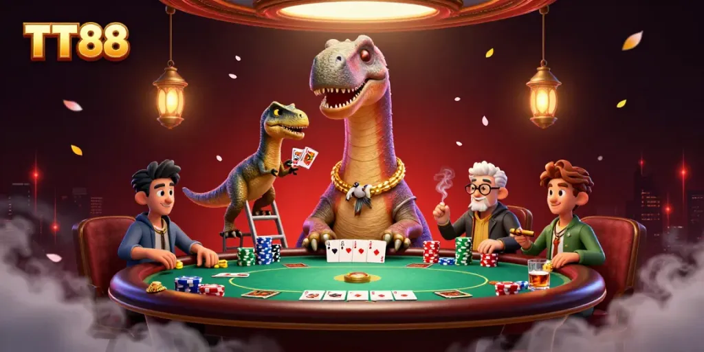 Experience thrilling gameplay action at TT88's vibrant casino, featuring a dynamic poker scene.
