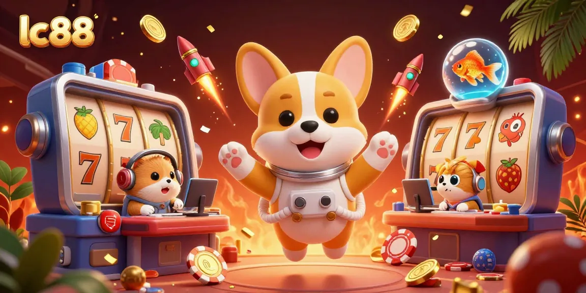 Experience thrilling gaming adventures at lc88 with a floating astronaut corgi in a vibrant casino.