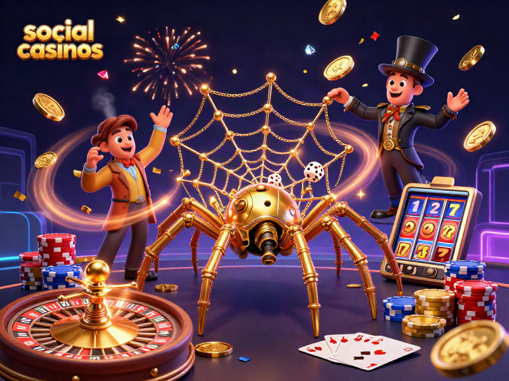 Immerse yourself in thrilling social casinos with dynamic scenes of steampunk fun, spinning wheels, and treasure.