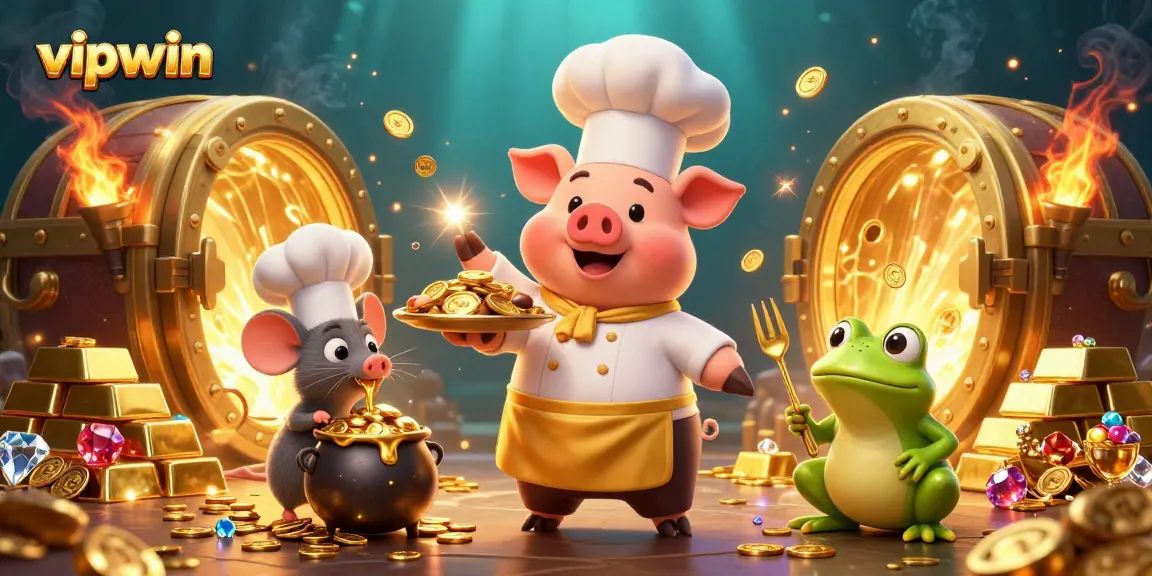 Join the thrill of vipwin with a whimsical scene of casino characters celebrating wealth and fortune.