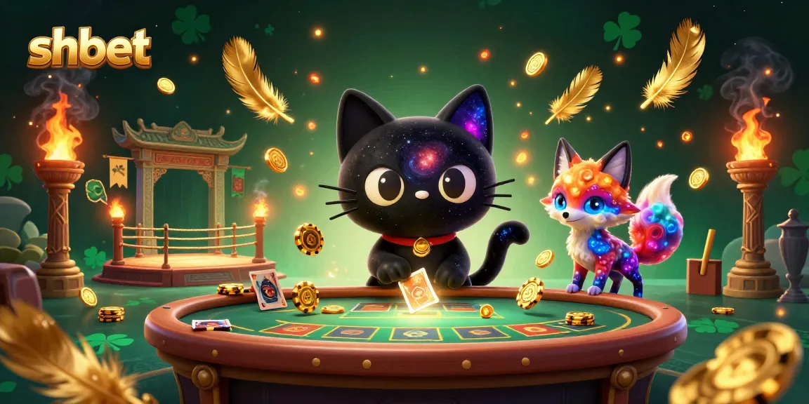 Engage with shbet as the black hole cat pulls in golden chips at a cosmic casino.