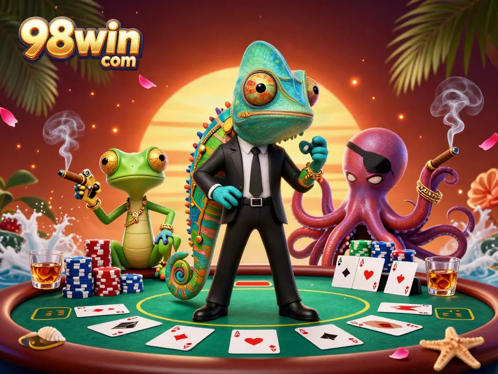 Experience exciting card action at 98win com with colorful chips and dramatic poker hands.