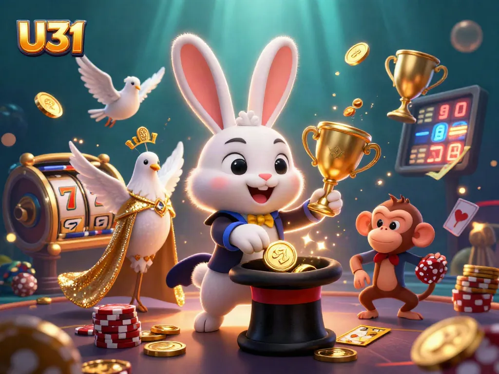 Engage in exhilarating gameplay at U31 with a 3D magical scene featuring golden coins and slot elements
