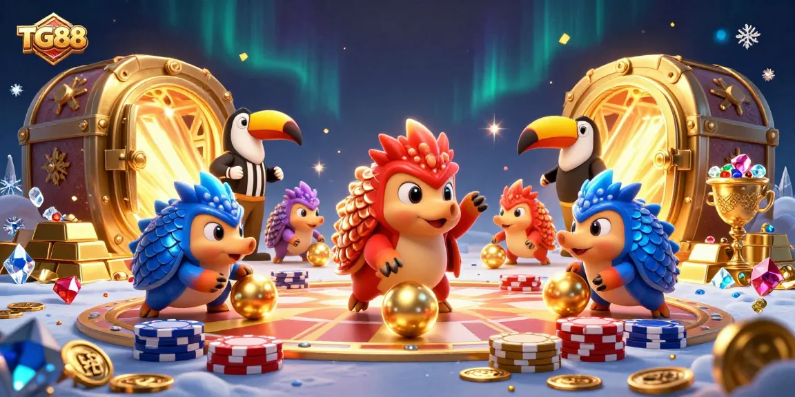 Experience thrilling moments at TG88 with rival pangolins battling amidst a vibrant casino scene.