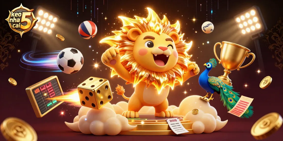Engaging artwork depicting keo nha cai 5 with vibrant sports elements and animated characters in a dynamic atmosphere.