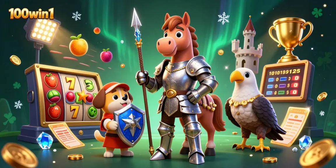 Spin and win with exciting slots at 100win1, featuring knights and lucky symbols.