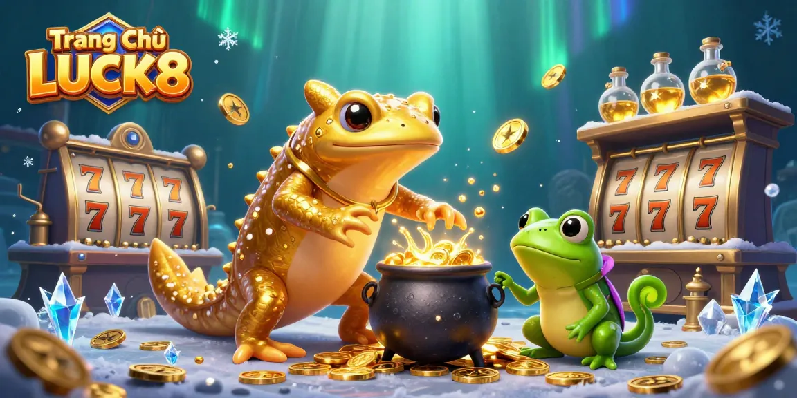 Win big with Trang Chủ LUCK8's thrilling slot games, showcasing vibrant 3D illustration art.