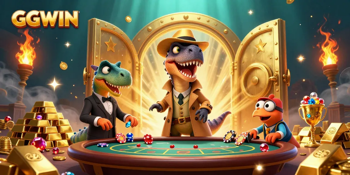 Experience thrilling gameplay at GGWIN with a velociraptor card counter, stegosaurus pit boss, and treasure galore.