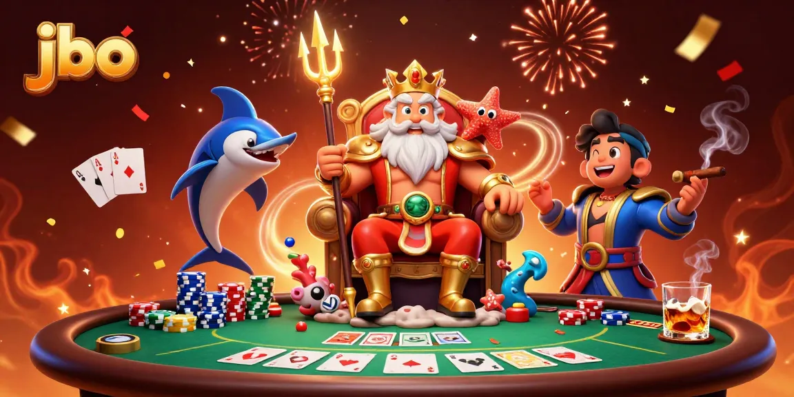 Experience the thrill of jbo with Neptune and a poker showdown in this vibrant casino scene.