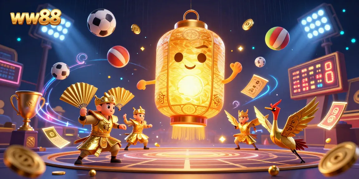 Experience winning excitement at ww88 with a vibrant, dynamic casino scene featuring lucky symbols and sports action.