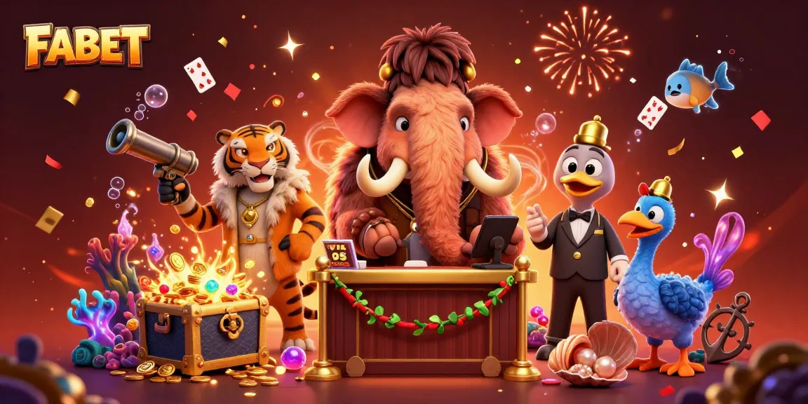 FABET illustration showcasing a woolly mammoth bouncer ensuring VIP access at a lively casino scene.
