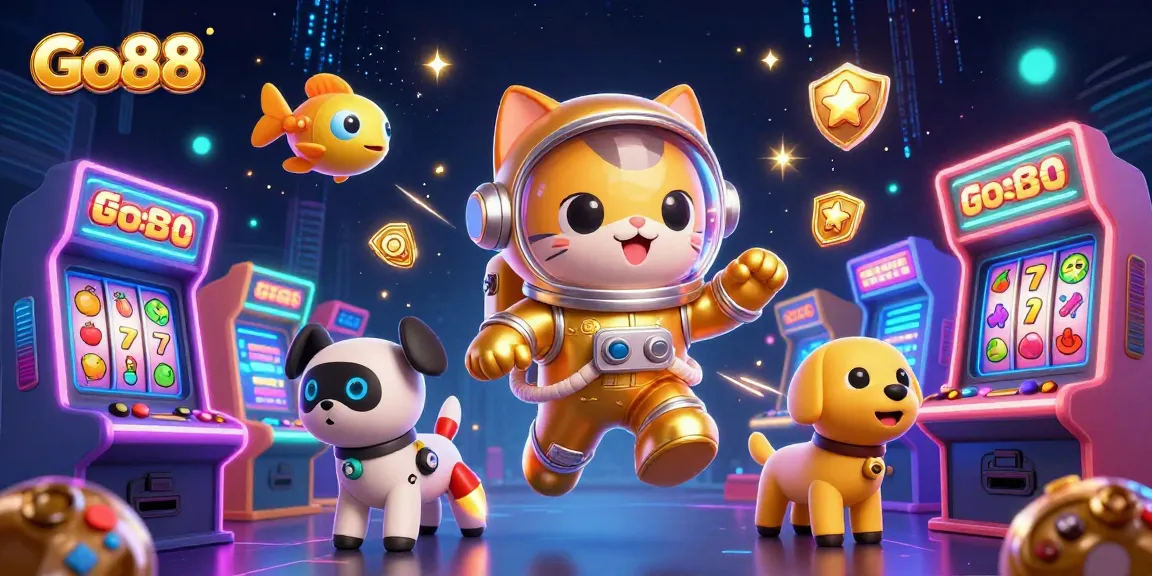 Engage with Go88's immersive gaming universe filled with vibrant 3D animations and slots elements.